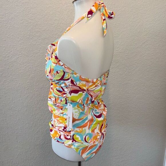NWT Birdsong GROOVY ruffle halter tankini swim bathing suit M/36DD - Picture 5 of 16